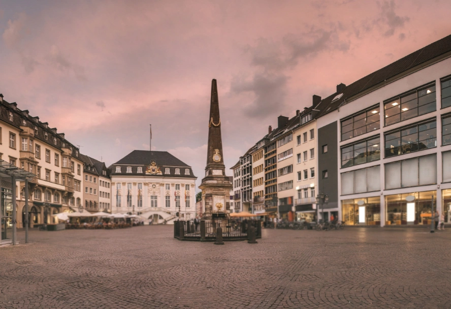 Town square in Bonn city centre with an escort girl