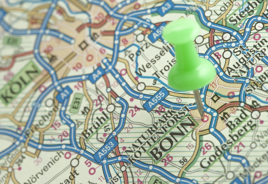 Map with pin in Bonn