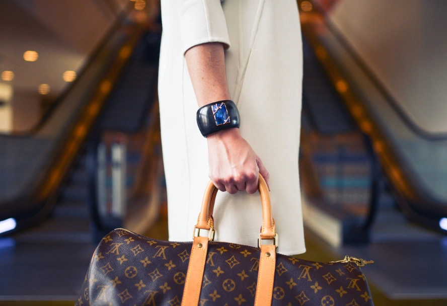 Girl mit luxuriöser Handtasche